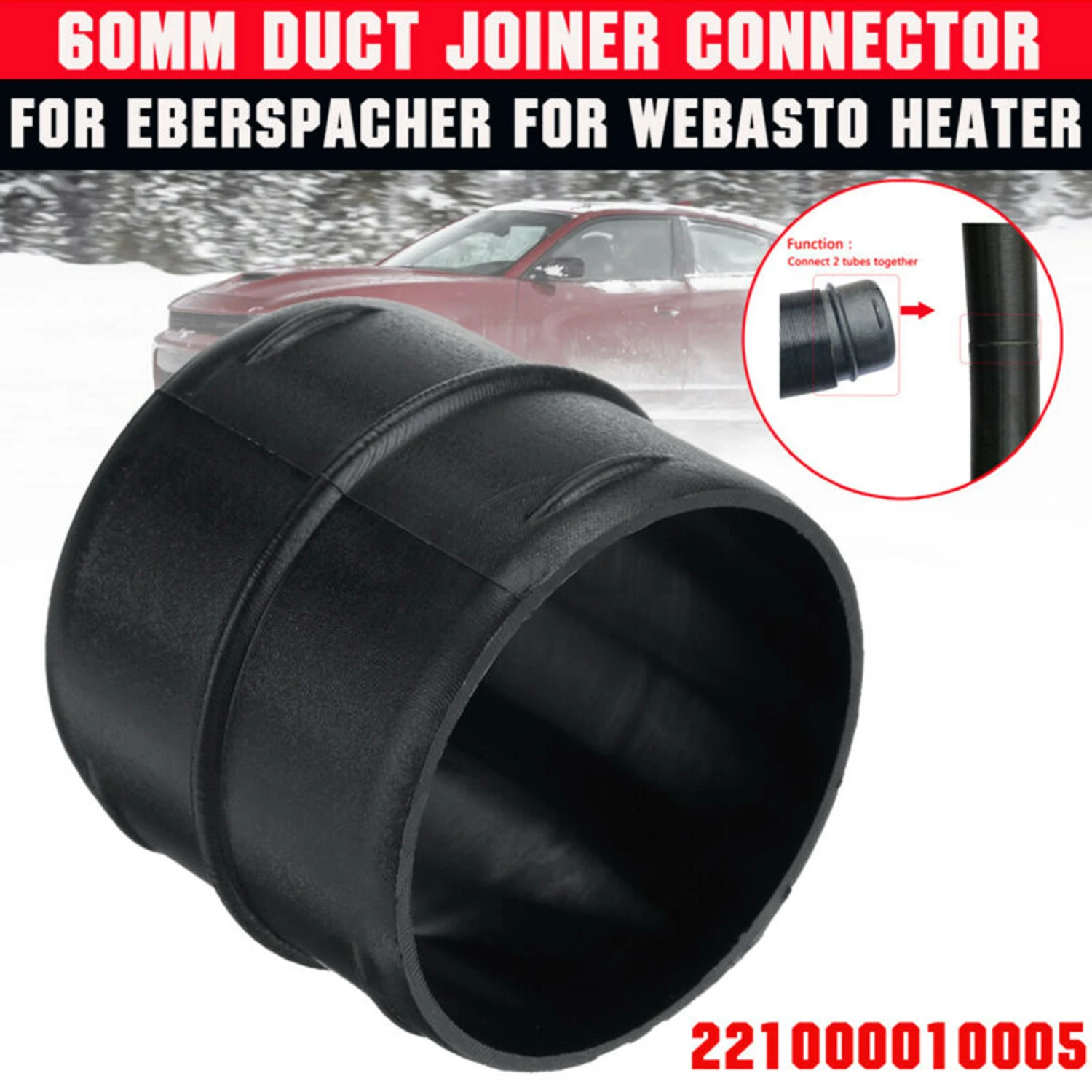 

OD 60mm/2.36" Duct Joiner Connector Pipe For Eberspacher For Webasto Heater Black Plastic Ducting Connector
