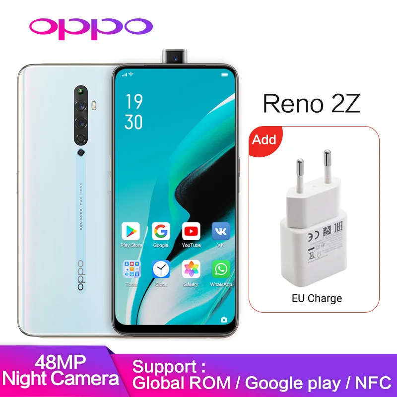 Оригинальный OPPO Reno 2 Z 8 Гб 128 ГБ reno2Z Поддержка Google Play Global rom NFC 10x Zoom 48MP 4 камеры VOOC