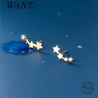 WANTME натуральная 925 стерлингового серебра романтическая звезды геометрической формы в Корейском стиле, серьги-гвоздики для женщин подростков на день рождения вечерние пирсинг ювелирные изделия