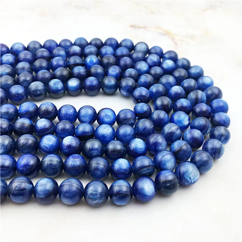 6 8mm Natural Noble Smooth Cyanite Beads High Quality Round Blue Kyanite Gem Loose Stone Jewelry For Making Bracelet Necklace | Украшения и