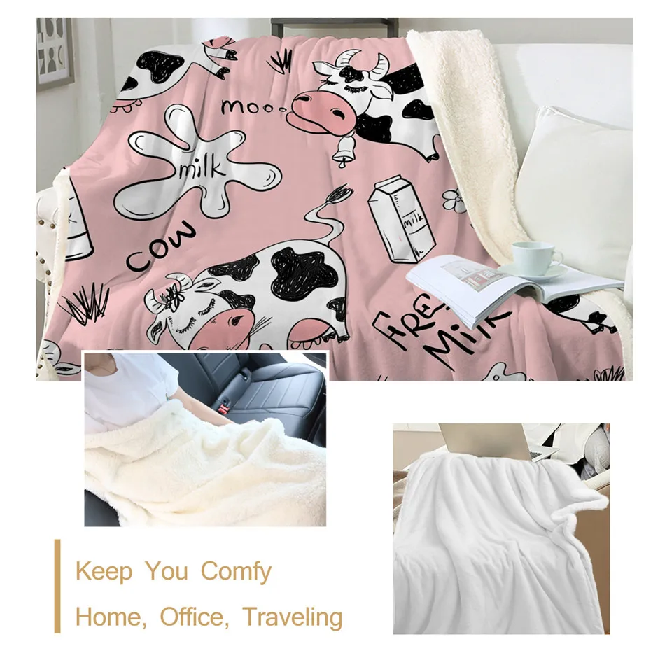BeddingOutlet Pink Cow Sherpa Fleece Blanket Milk Cartoon Throw Cute Farm Animal Blanket Unicorn Cow Plush Blanket for Bed Couch