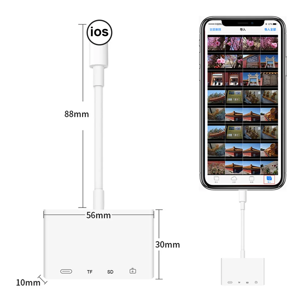 

USB OTG Converter SD/TF Card Reader Plug and Play for iPhone12/11Pro/XsMax/XR iPad Part