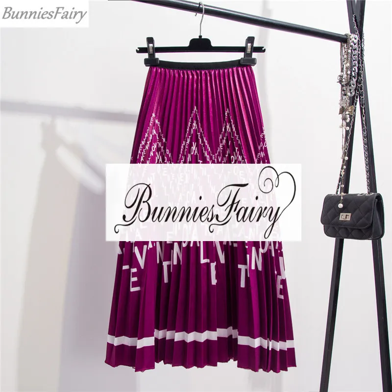BunniesFairy 2019 Женская богемная сатиновая плиссированная юбка средней длины с