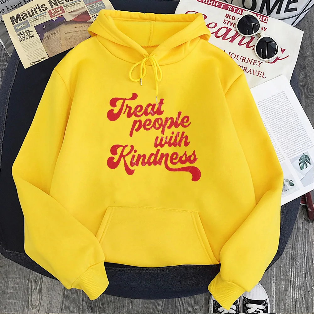 

Treat People with Kindness Sweatshirt Plus Size Women Vintage Styles Pink Hoodie Streetwear Pullovers Womens Clothing