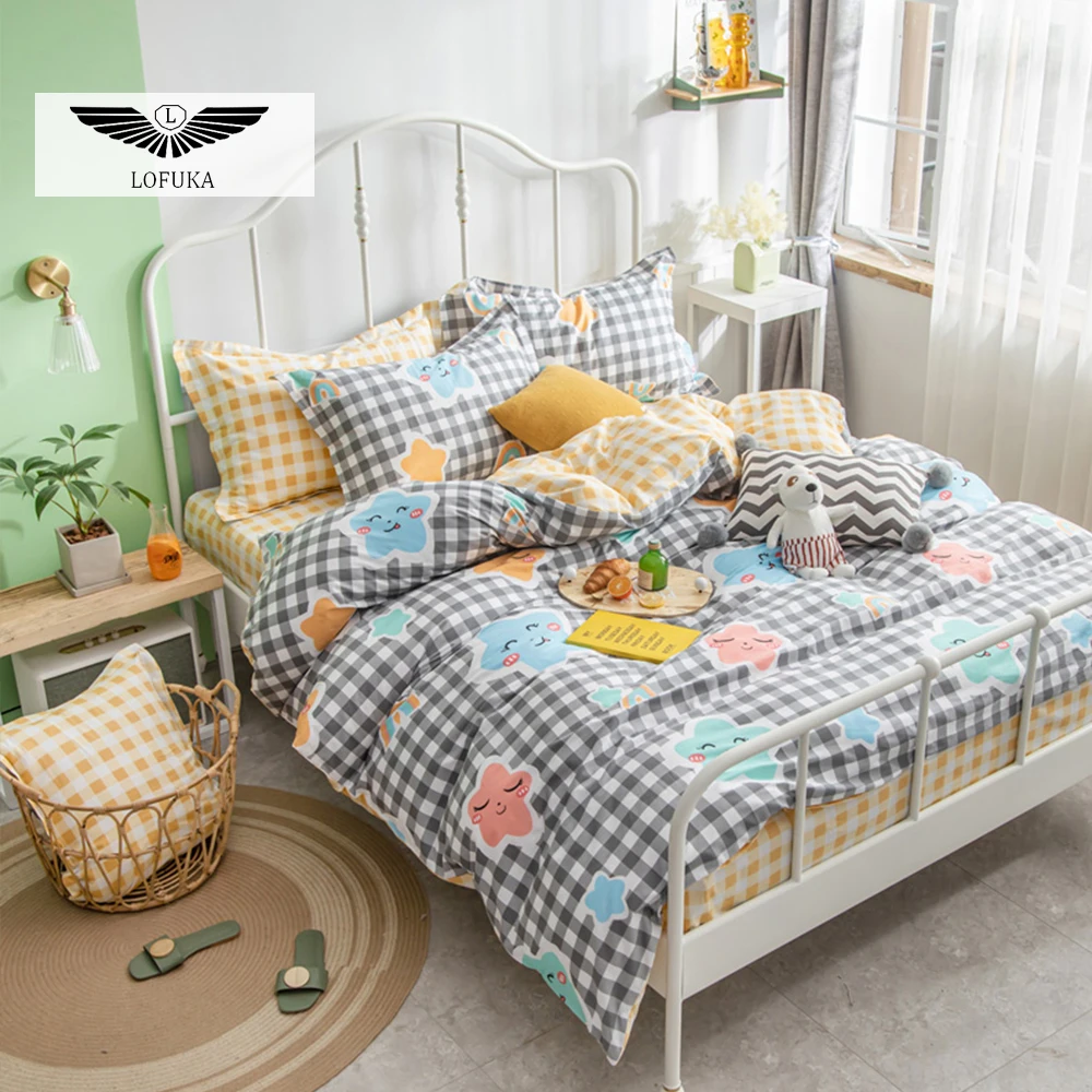 

Классический Комплект постельного белья Lofuka из 100% хлопка со звездами из мультфильмов, мягкий комплект постельного белья с пододеяльником, ...