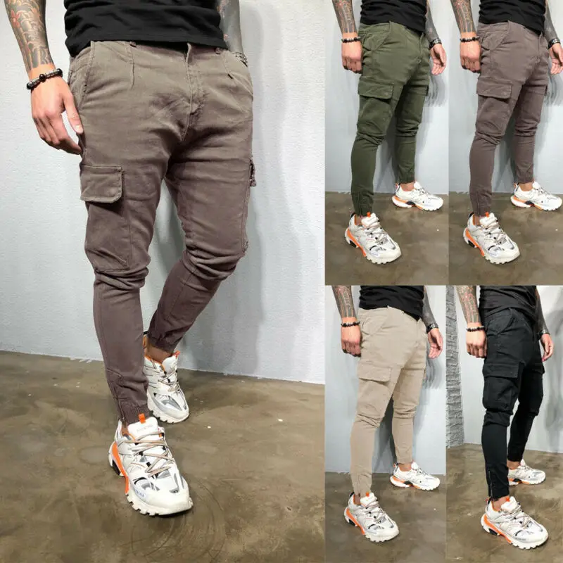 Мужские облегающие спортивные брюки повседневные с карманами для бега