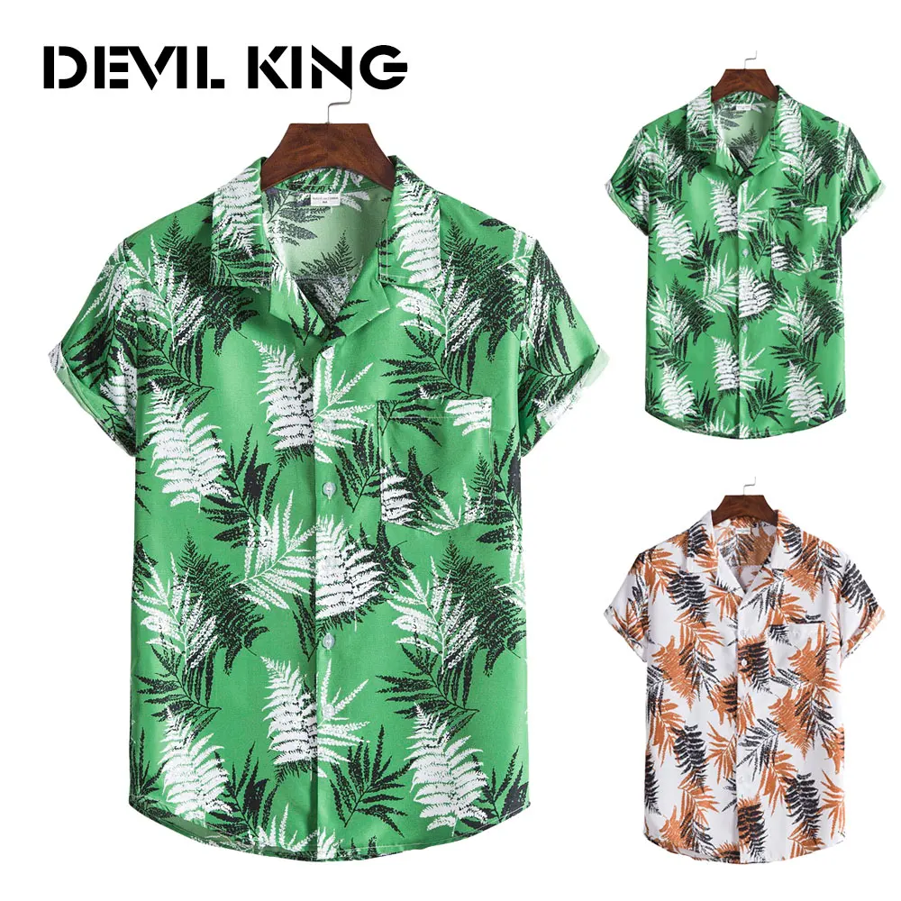 

DEVIL KING Men's New Hawaiian Style Short-Sleeved Printed Shirt XH08