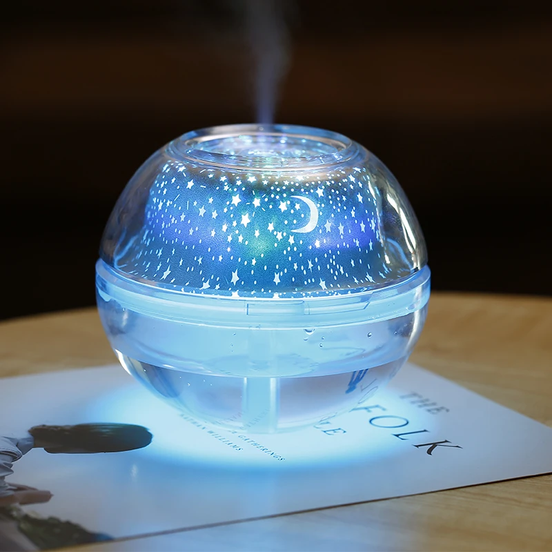 

500ml air humidfier USB Desktop Aroma Diffuser Ultrasonic Crystal Night Lamp Projector Mist Maker LED For Home