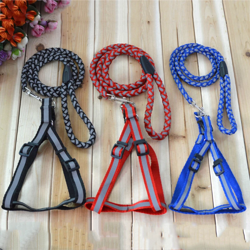 

Цельнокроеное платье для собак поводок ночное Безопасность Светоотражающий Поводок для собак домашних животных комплект 120 см три Цвета пи...