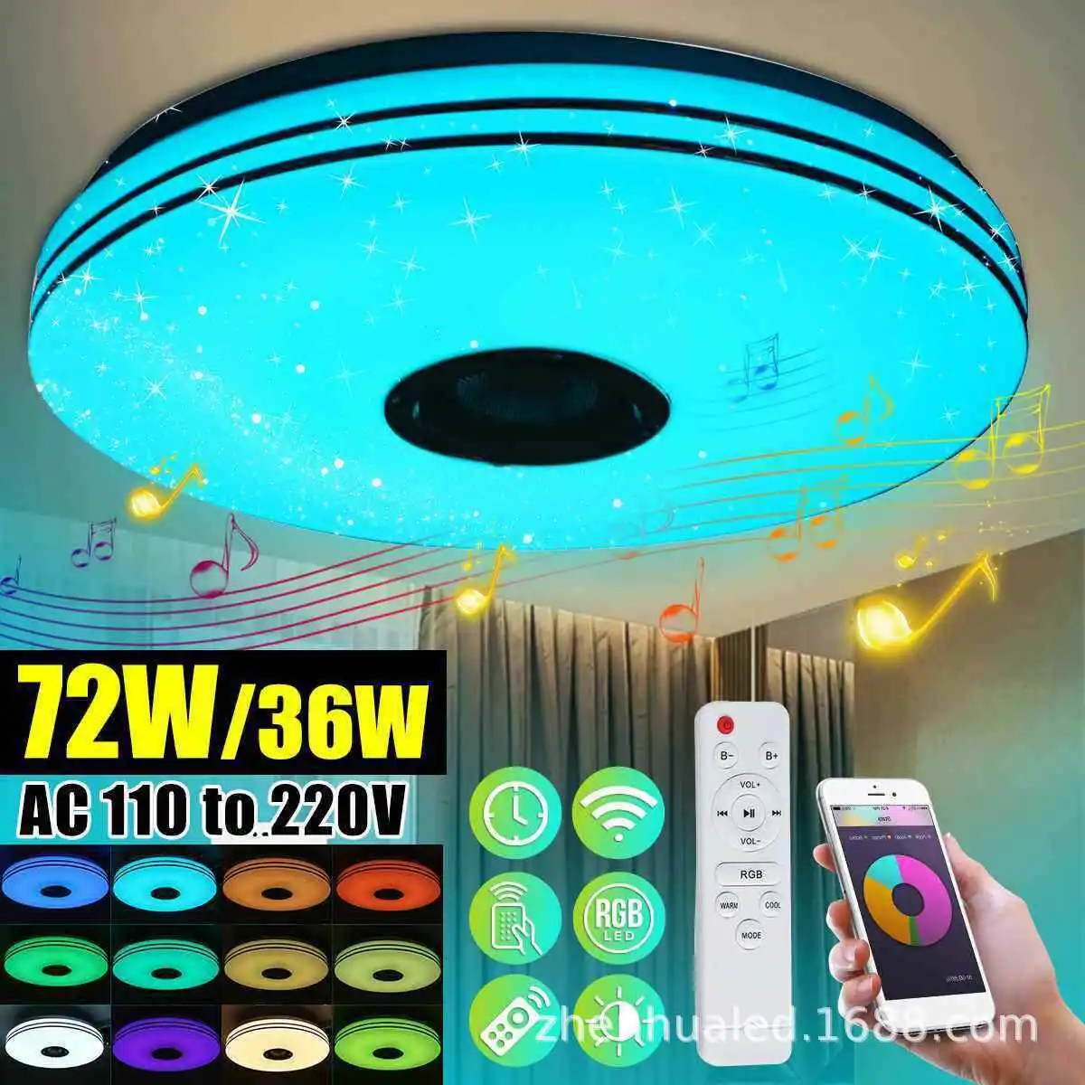 Sala de Estar Flkl Bluetooth Música Quarto Teto Controle Aplicativo Inteligente Quente Moderno Rgb Circular Led Luz
