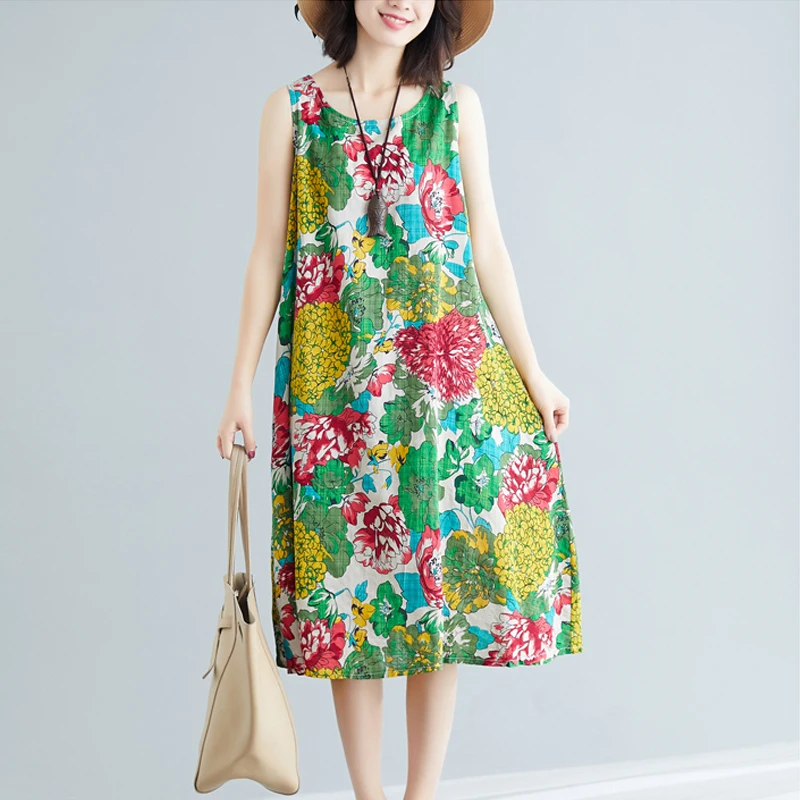 Винтажное летнее платье с цветочным принтом длинное миди женское хлопковое