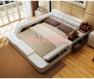 Real Genuine leather bed Soft Beds Bedroom camas lit muebles de dormitorio yatak mobilya quarto desk table drawers  storage