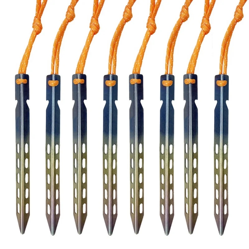 

8pcs Outdoor Camping Tent Peg Kit V-shaped Pegs Windproof Titanium Tent Pegs Equipments