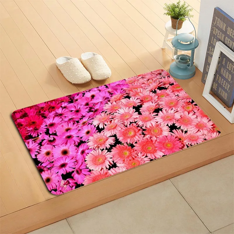 

Custom Gerbera Flower Doormat Floor/Bath/Kitchen/Beach Mat Flannel Sponge Fabric 3D Printed Shaggy Decoration For Bedroom