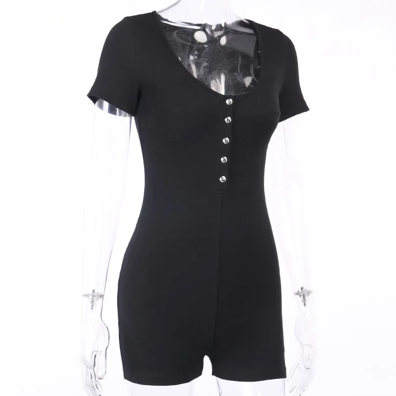 Женское боди с коротким рукавом InstaHot черное облегающее трикотажное повседневное