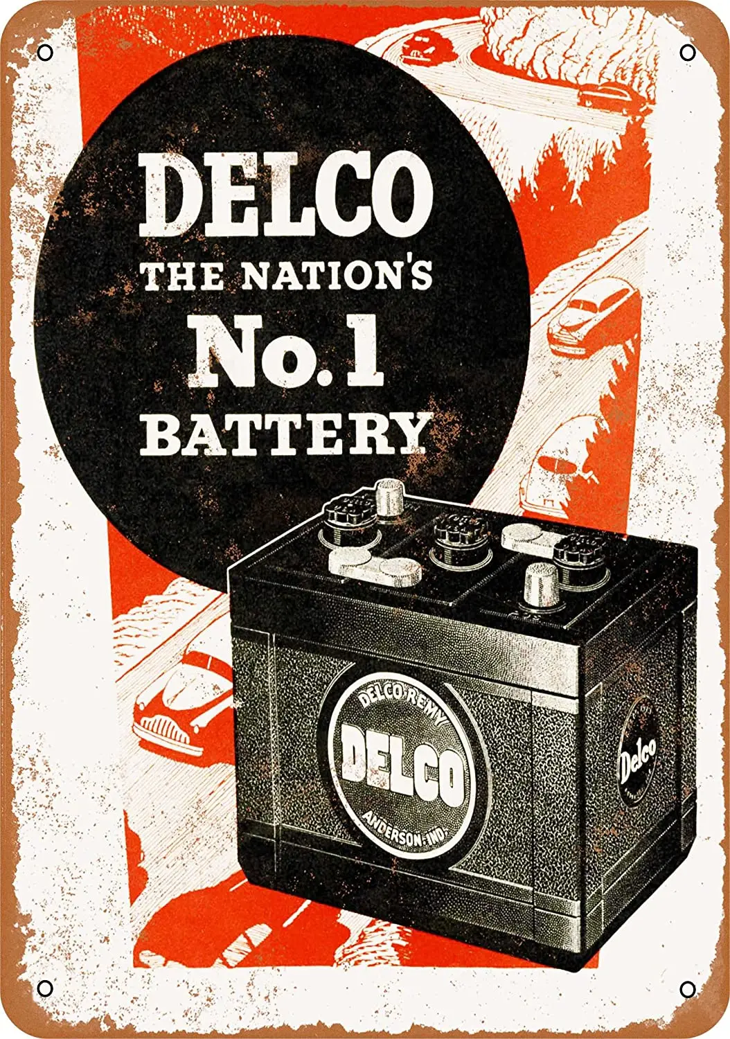 

WallColor 8*12 Metal Sign 1950 Delco Batteries Vintage Look