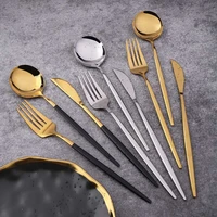 4pcsset black gold cutlery set stainless steel dinnerware silverware flatware set dinner knife fork spoon home use
