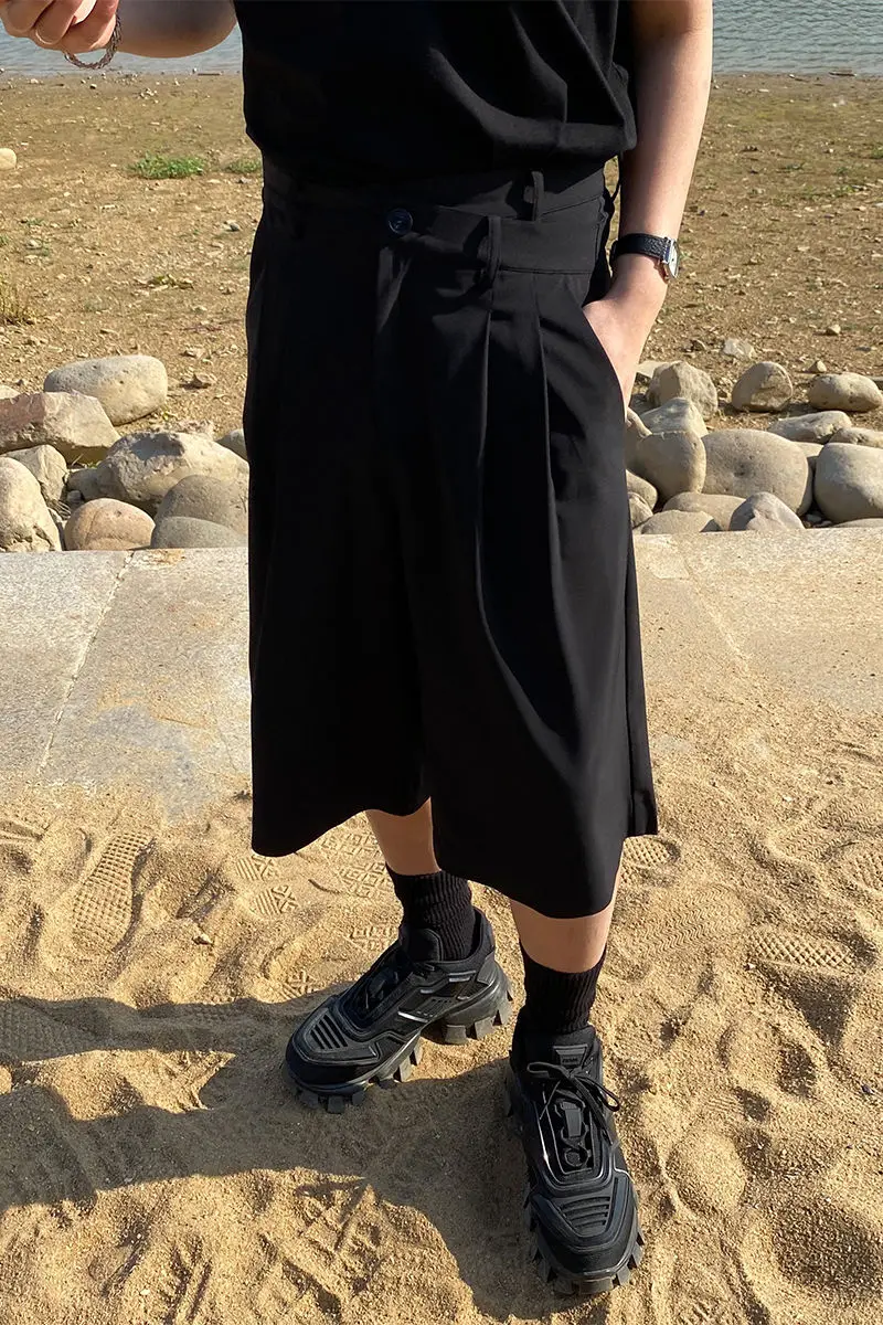 

IEFB 2021 New Summer Fashion Loose Casual Calf-length Pants Men's Wide Leg Trousers Japanese Streetwear Trend Black Pants 9Y7323