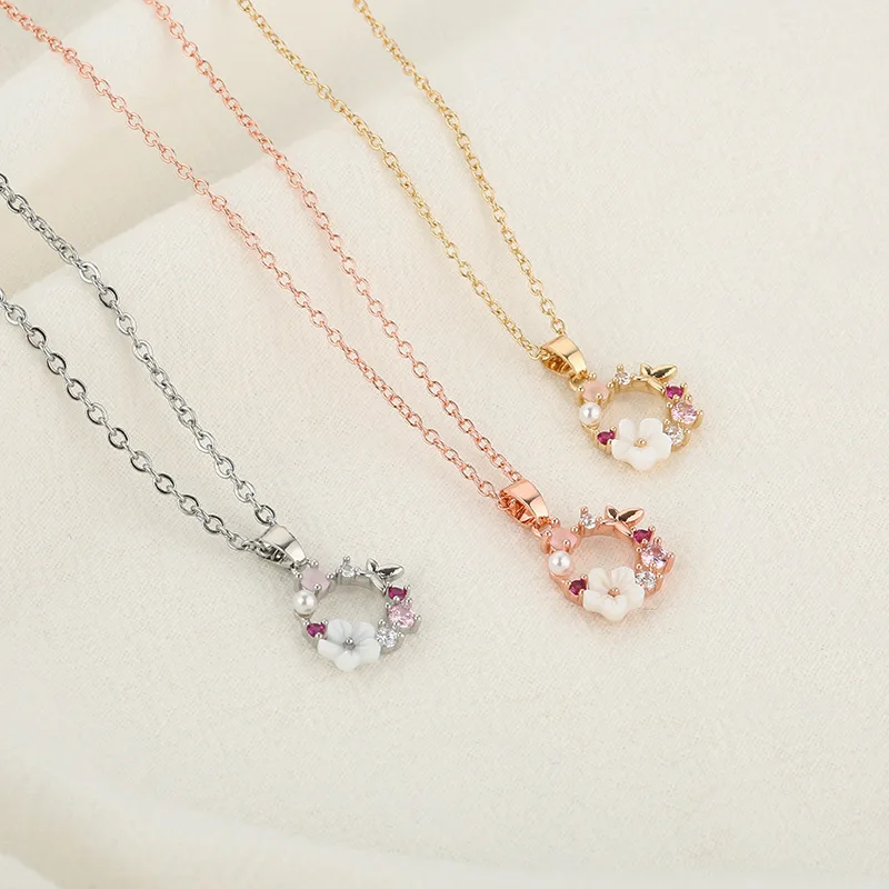 

Fashion Flowers Butterfly Necklace Zircon Crystal Pearl Choker Shell Garland Pendant Necklaces For Women Jewelry Accessories