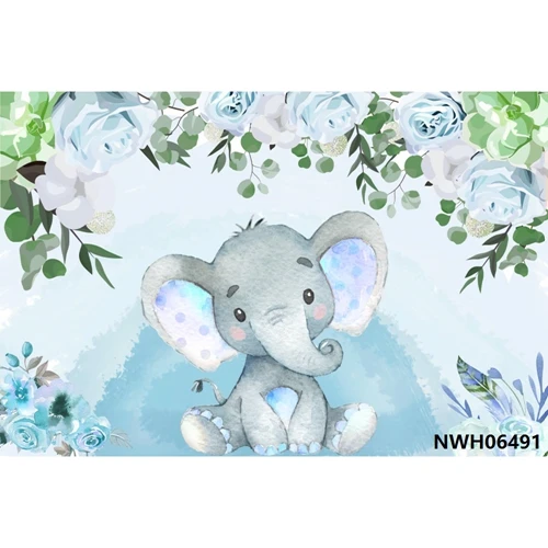 Laeacco Elephant Flowers Wooden Boards Wall Scene Baby Children Photography Backgrounds Photographic Backdrops For Photo Studio - Color: NWH06491