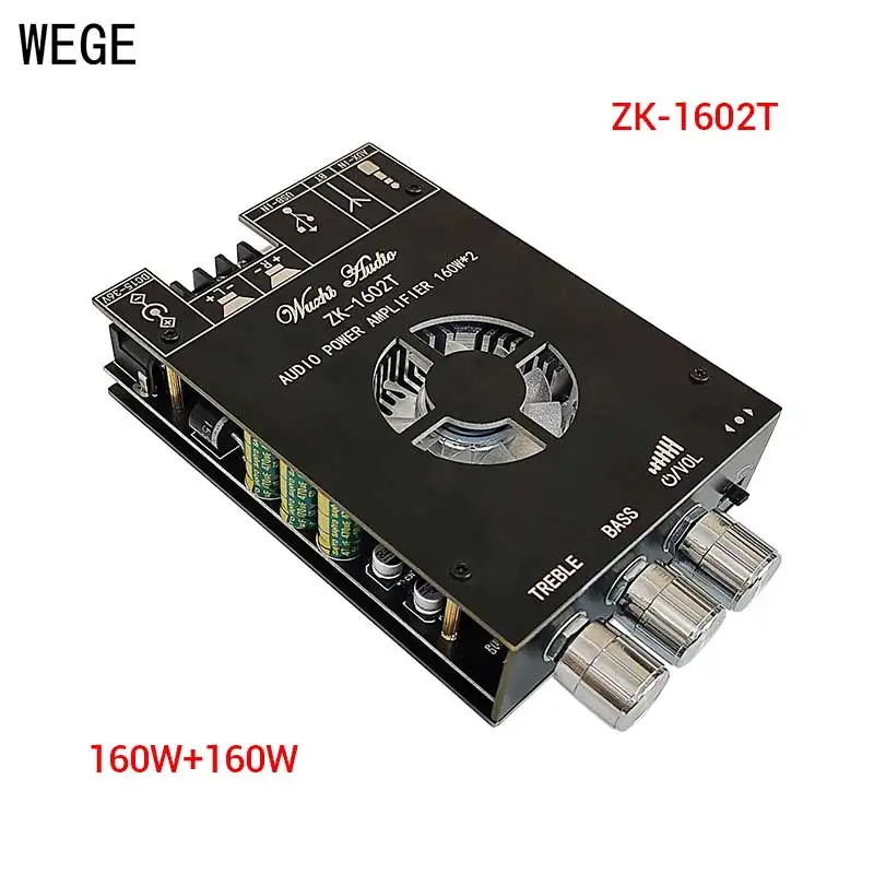 WEGE 1602T 1002T 2*160W 2*100W HIFI стерео двухканальный BT аудио усилитель мощности плата TPA3116D2