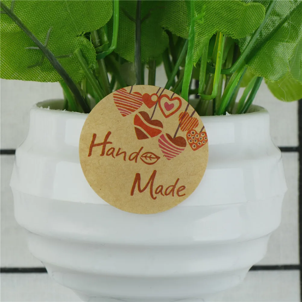 

120pcs Hand Made with Heart Kraft Seal Sticker Gift Stickers DIY Creative Stationery Sticker Lable Dia.3.5cm