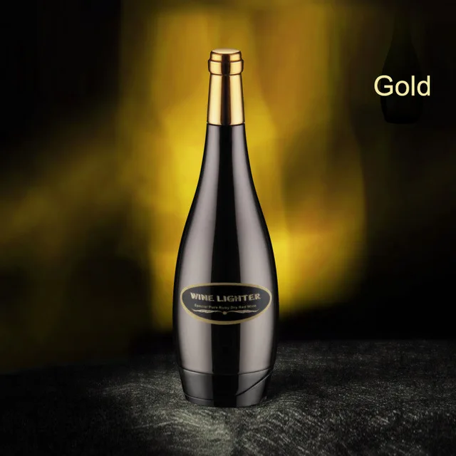 Gold wine botte Зажигалка для винных бутылок, креативный пожарный фонарь Бутановая Зажигалка, газовая многоразовая Зажигалка для сигарет, декоративные украшения для дома - Цвет: Gold wine botte