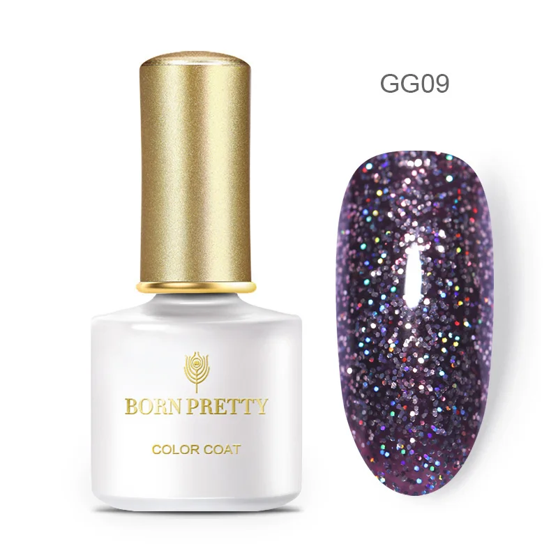 GG09 Born pretty, голографическая Лазерная лака для ногтей, Гель-лак с блестками, впитывающий УФ Гель-лак для ногтей, красочный лак для ногтей, маникюрный дизайн, сделай сам, 6 мл - Цвет: GG09
