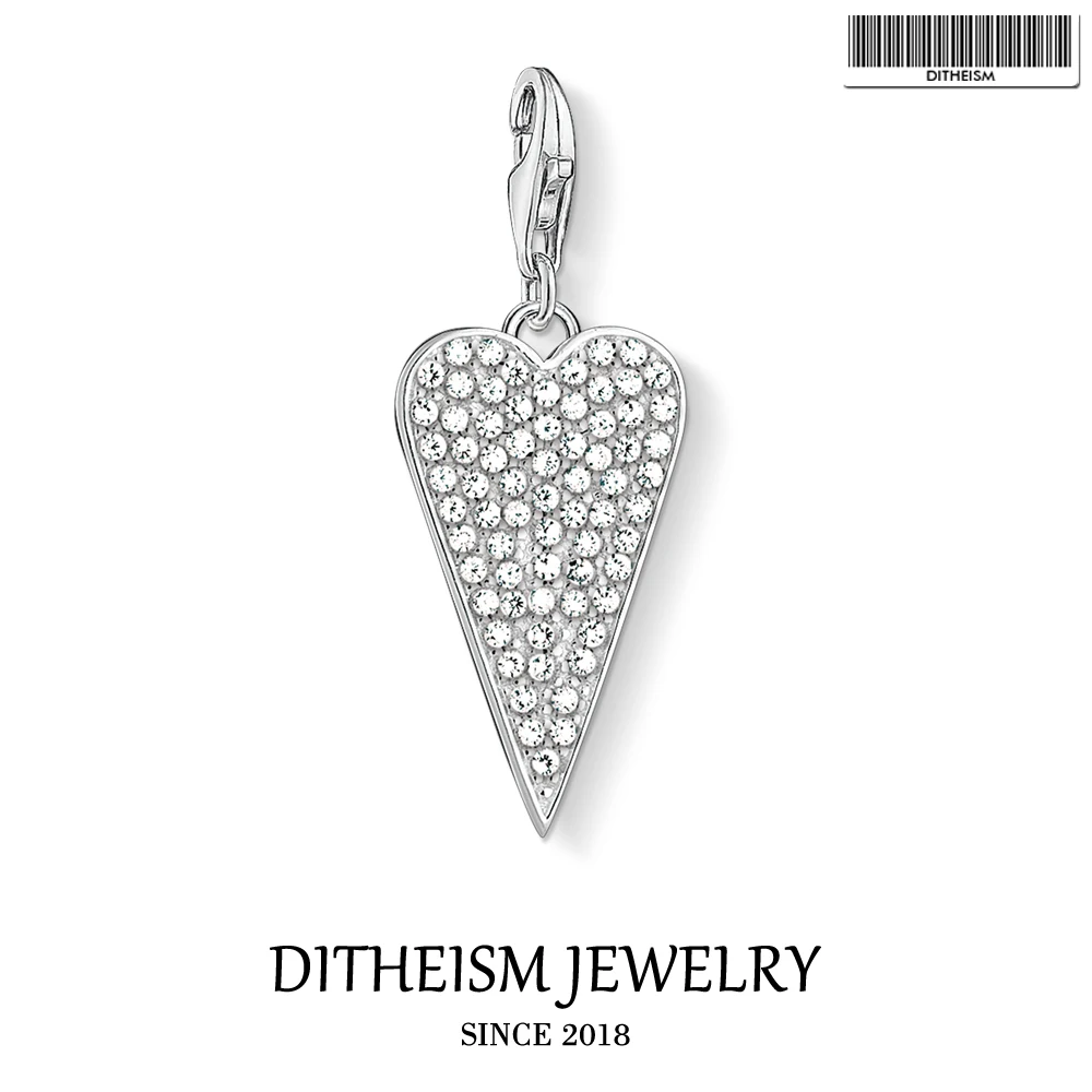 

Long Heart Pave Charm Pendant,2019 Fashion Jewelry 925 Sterling Silver Romantic Gift For Women Girls Fit Bracelet Necklace