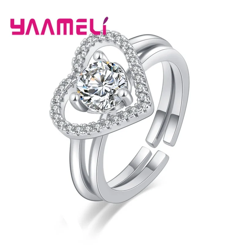 

Adjustable Heart-shaped 925 Sterling SilverCubic Zirconia Crystal Love Couple Ring Men Women Romantic Wedding Jewelry Ring