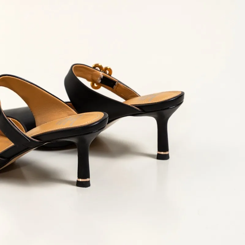 

Korean Fashion Slipper Sandals Shoes Women Genuine Leather High Heels Pointd Toe Ladies Party Dress Dance Mules Woman Off-white