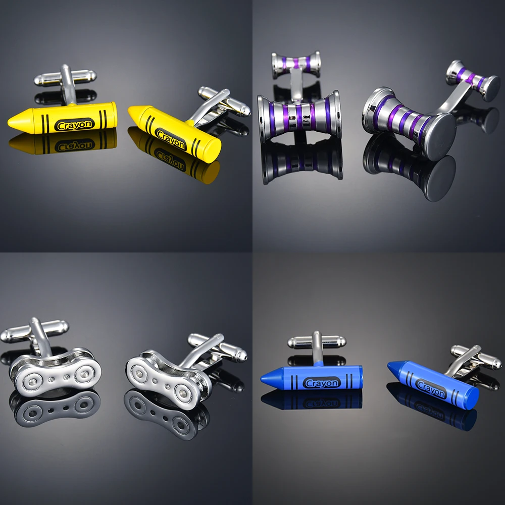

Fashion Trendy Yellow Blue Crayon Hammer Style Shirt Cufflinks Men's Cuffs Nail French Round Button Custom Wedding Dress Suit