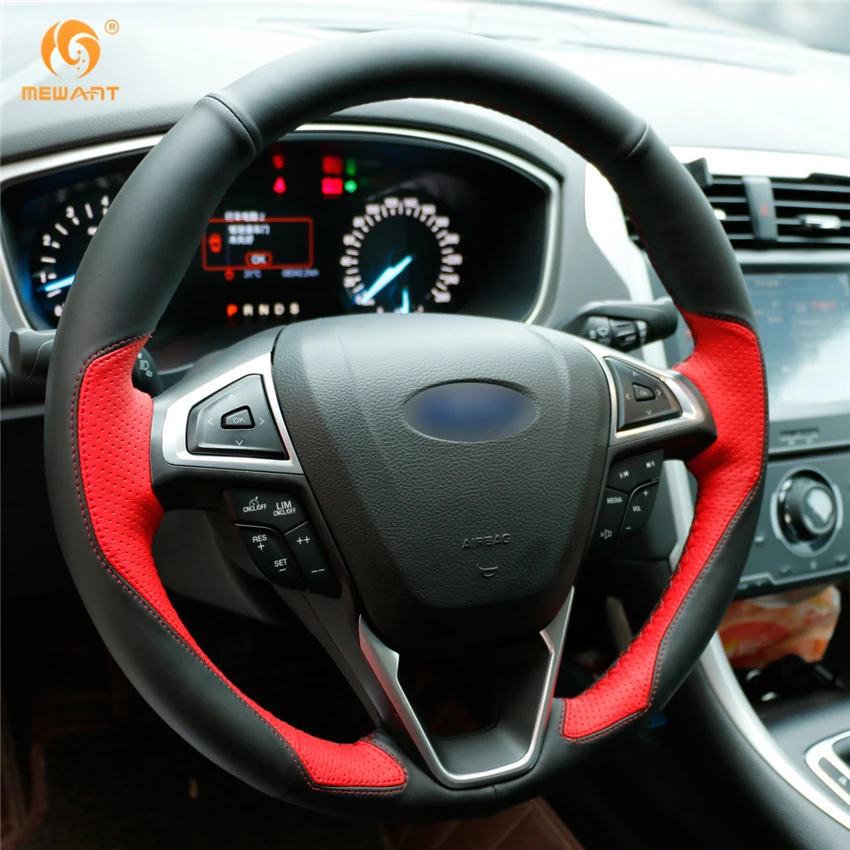 Черный кожаный чехол рулевого колеса автомобиля MEWANT красный для Ford Mondeo Fusion 2013 2019