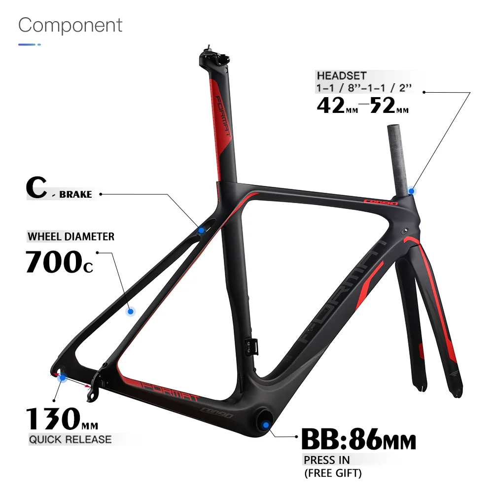 TANKE 700C carbon road bike frame bicycle frameset 130mm quick release C-clamp brake BB86 press in cycling parts fit 700*25C |