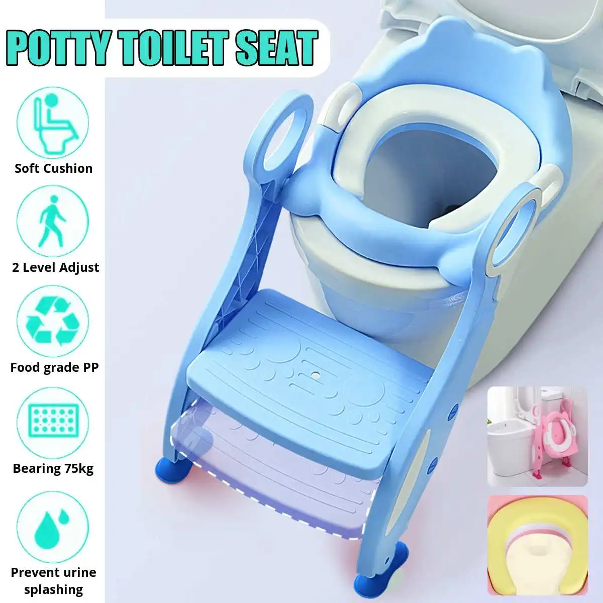 

Folding Infant Potty Seat Urinal Backrest Training Chair with Step Stool Ladder for Baby Toddlers Boys Girls Safe Toilet Potties