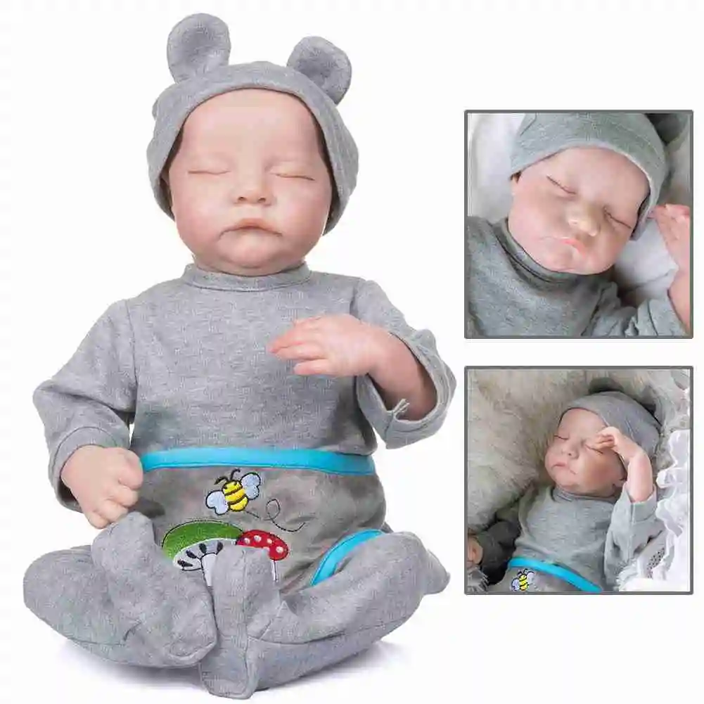 

19 Inch CUS60 Silicone Baby Doll 49CM Cute Rebirth Dolls With White Clothes Sleeping Infant Kids Birthday Gifts