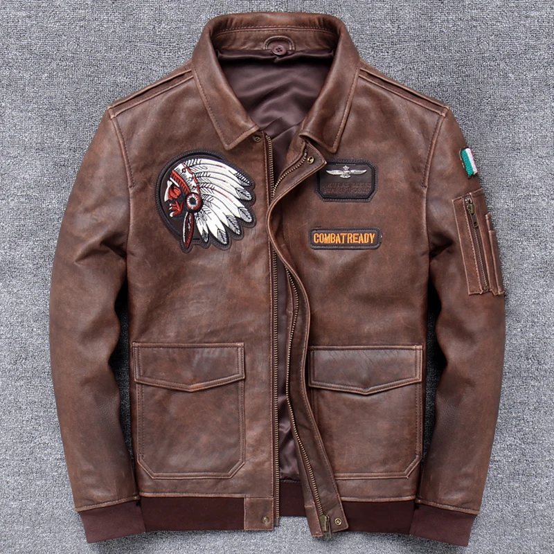 

Embroidery Pilot Serve Really Jacket Head Layer Sheep Skin Genuine Leather Clothing Do Used Loose Coat Tide Fashion
