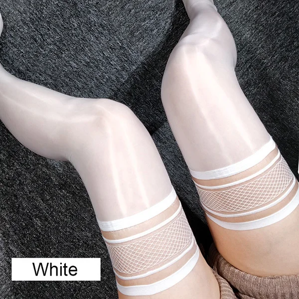 White Luonalex/Большие размеры, женские чулки выше колена, масляные блестящие сексуальные кружевные верхние чулки, женские эластичные чулки, нейлоновые чулки трикотаж - Цвет: White