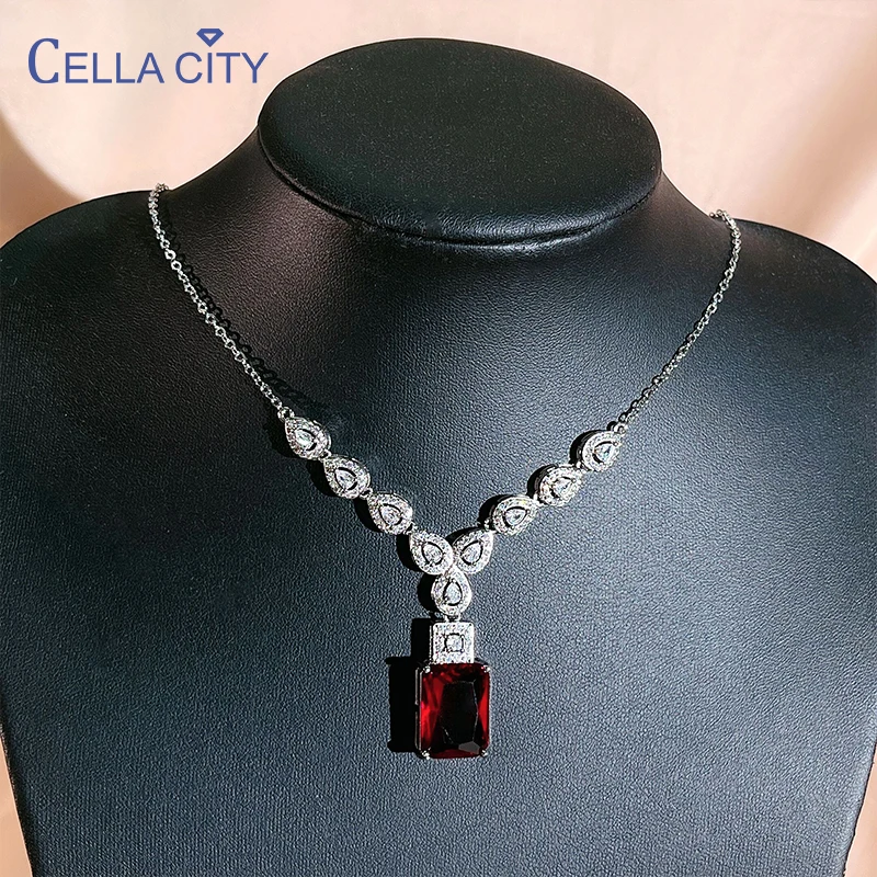 

Cellacity silver 925 jewelry pendant necklace with ruby gemstones 5a zircon big stone fine jewelry wedding party wholesale gift