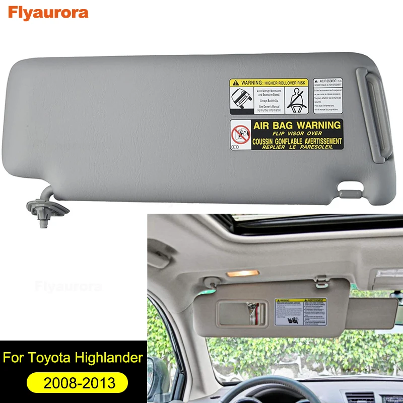 Car Inner Sunvisor Sunshield Sun Visor Shield Shade Board With Mirror Light For Toyota Highlander 2008 2009 2010 2011 2012 2013