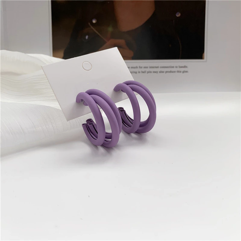 

Cute Purple Hollow Semicircle C Shaped Drop Earrings Korean Irregular Round Circle Pendent Earrings for Women Girls Ear Jewelry