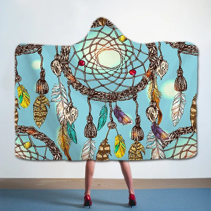 Большое одеяло с капюшоном Ловец снов зимнее мягкое диванное для путешествий