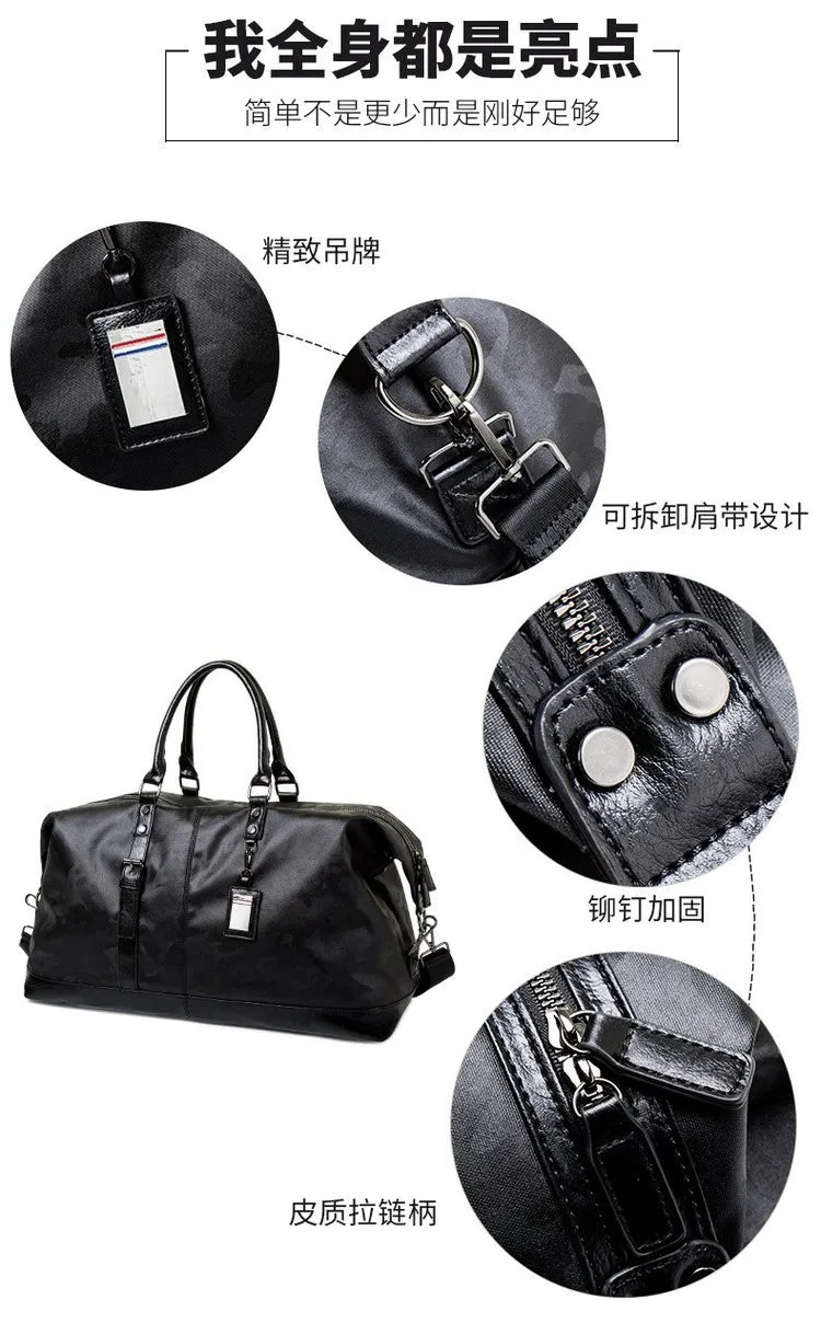 

Fashion Camouflage Black Leather Men's Travel Bag Perfect Quality Big Duffel Bags