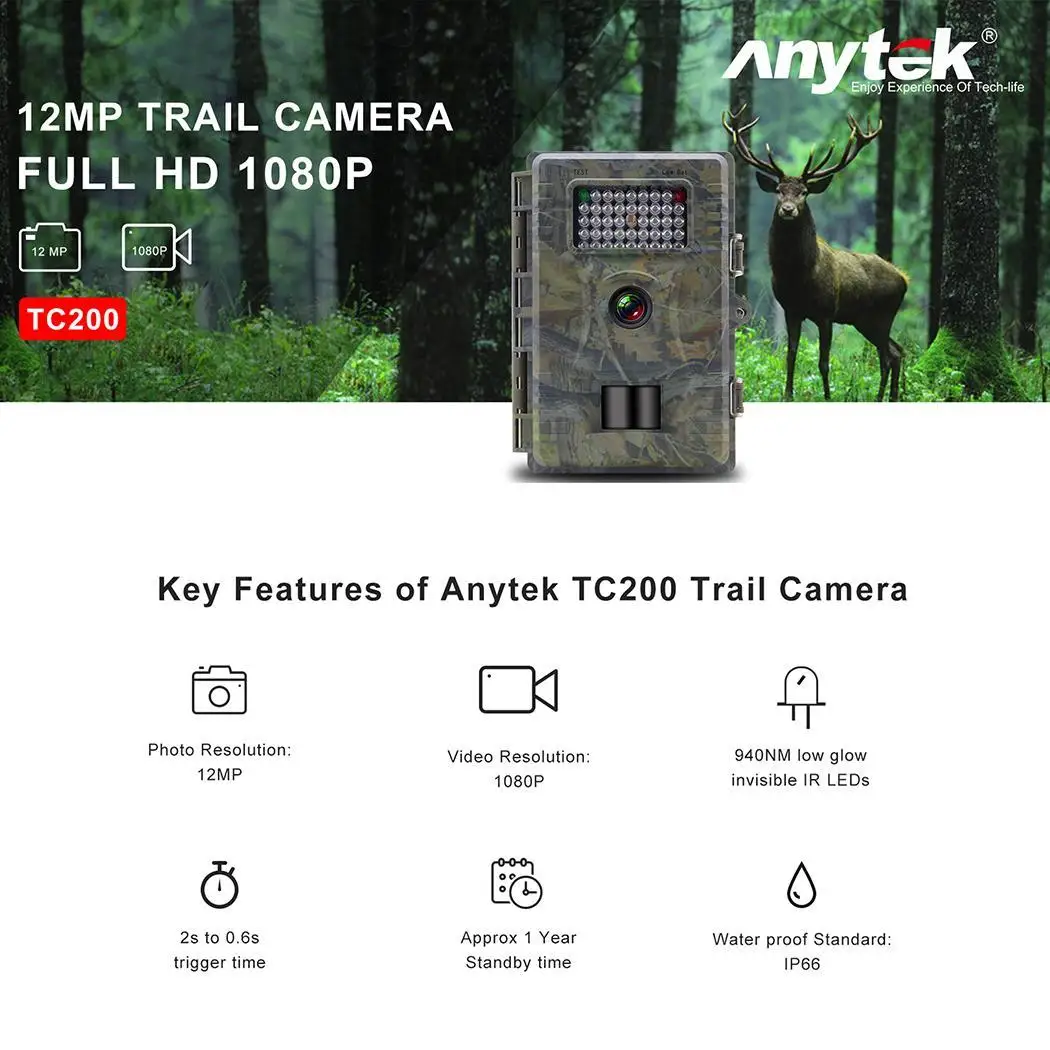 Новая охотничья камера 1080P HD Водонепроницаемая инфракрасная ночного видения