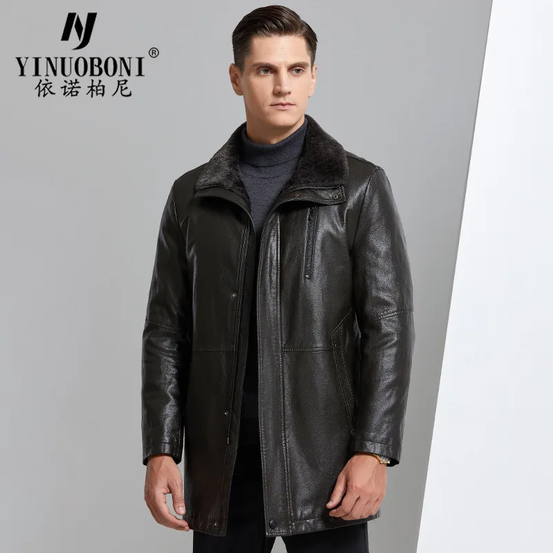 Новинка Осень-зима 2020 Мужское пальто из искусственной кожи на толстой меховой