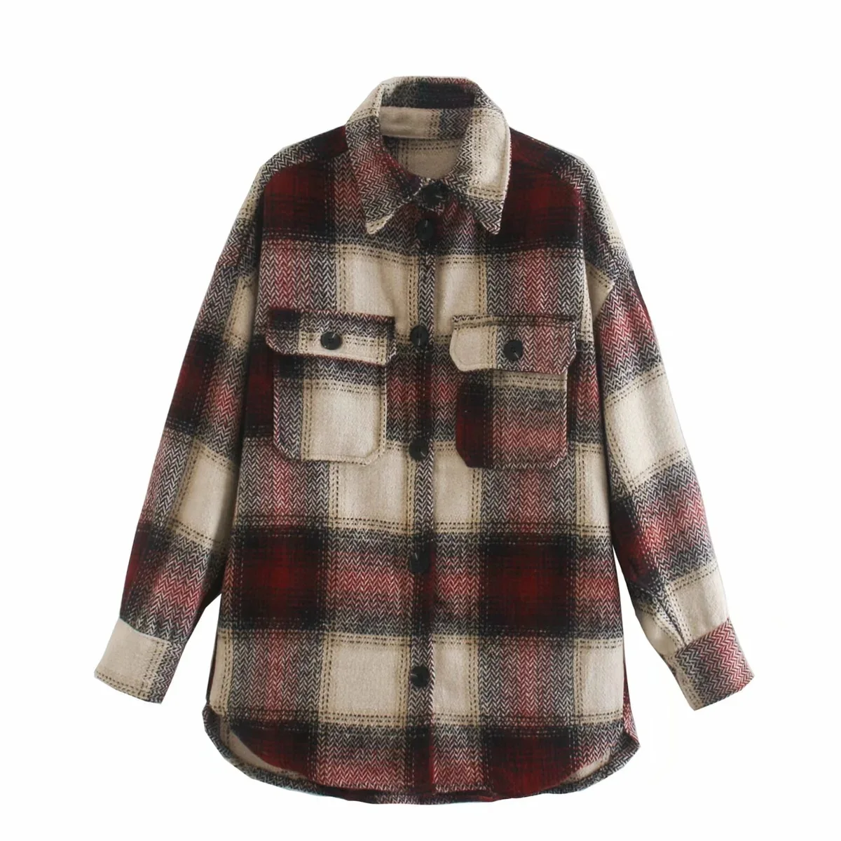 

Plaid women oversize woolen shirts female elegant loose tops vintage girls chic shirt 2020 fashion ladies soft thick shirt party