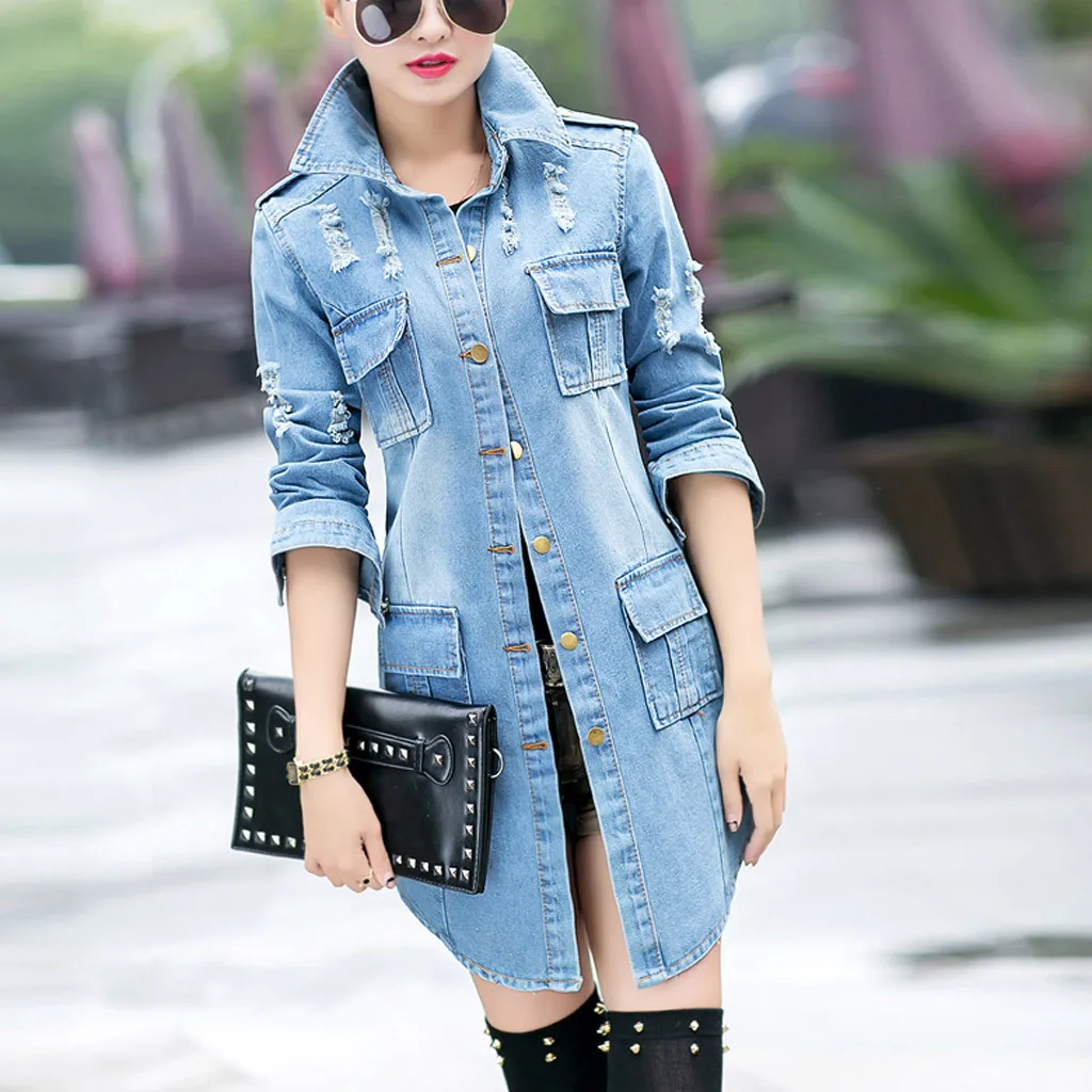 Джинсовая куртка для женщин в уличном стиле рваная джинсовая бойфренда