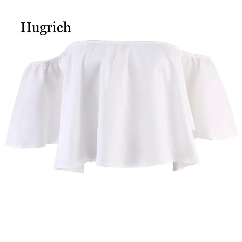 

New Stylish Spring Summer Women Ladies Flare Sleeve Off Shoulder Solid Tank Shirts Crop Tops Cropped Pullovers Blouse Costume