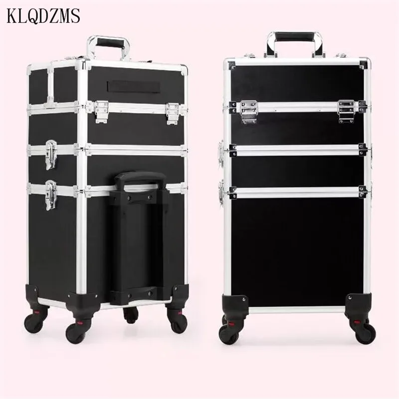 KLQDZMS Portable Tattoo Cosmetic box Nails Makeup Toolbox Large Capacity Aluminum Spinner Rolling Luggage