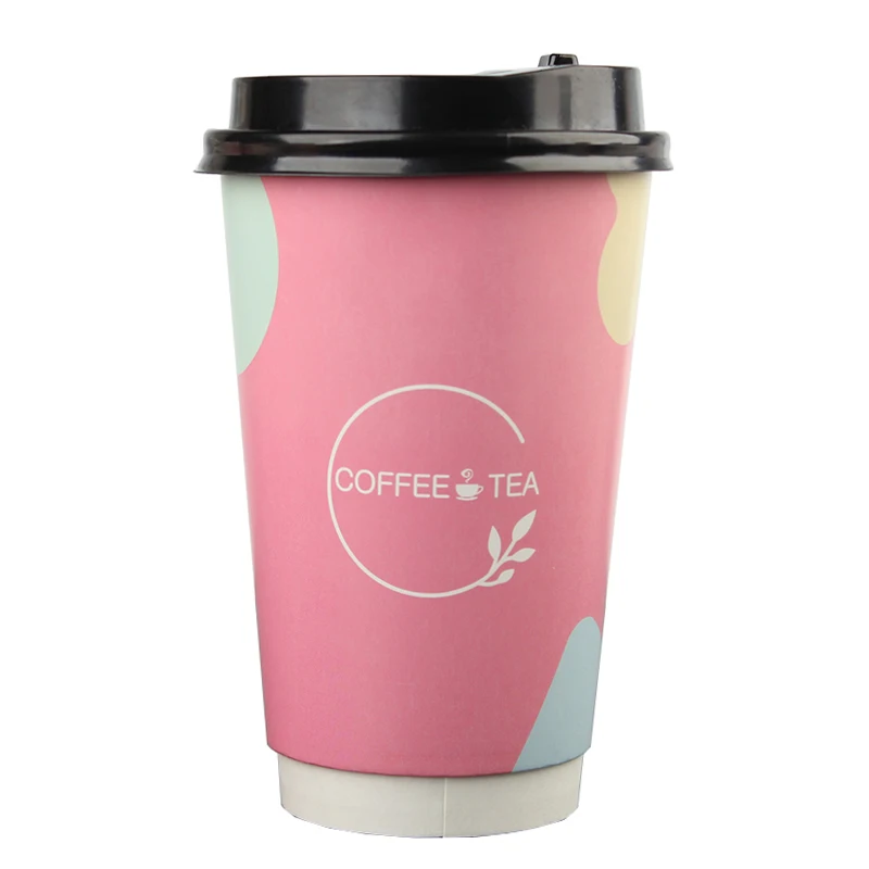 

50pcs High quality pink thick double disposable coffee cup milk tea paper cups girl birthday party favors drinking cup with lid